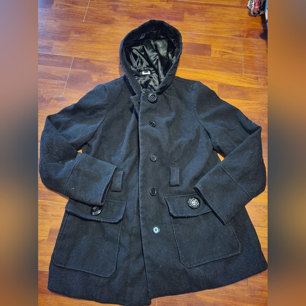 Peacoat. Black button up. Preppy! Size L.